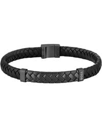 BOSS - Braided-Leather Cuff With Herringbone Hardware - Lyst