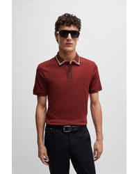 BOSS - Mercerised-cotton Slim-fit Polo Shirt With Contrast Stripes - Lyst