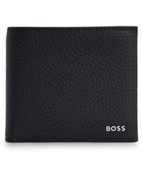 BOSS - Italian-leather Wallet With Polished-silver Logo - Lyst