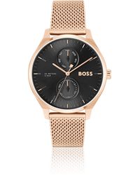 BOSS - Horloge Met Zwarte Wijzerplaat En Lichtgoudkleurige Polsband In Meshlook - Lyst
