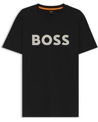 BOSS - T-Shirt Aus Baumwoll-Jersey Mit Großem Logo-Print - Lyst