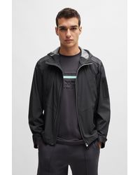 BOSS - Mixed-material Hooded Jacket With Patterned Trims - Lyst