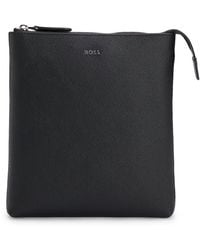 BOSS - Structured-leather Envelope Bag With Logo Lettering - Lyst