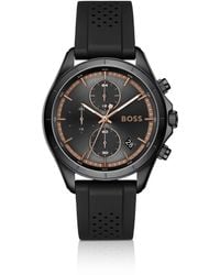 BOSS - Letic-Plated Watch With Perforated Silicone Strap - Lyst