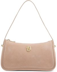 BOSS - Suede Shoulder Bag With Metallic Double B Monogram - Lyst