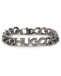 HUGO Chain Cuff With Logo Plaque - White