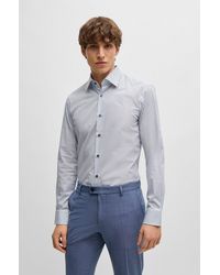 BOSS - Slim-fit Shirt In Geometric-printed Stretch-cotton Poplin - Lyst