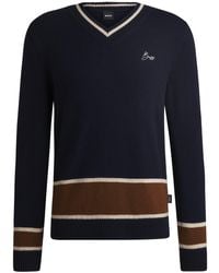 BOSS - Reitsport-Pullover Aus Wolle Mit Kaschmir Und V-Ausschnitt - Lyst