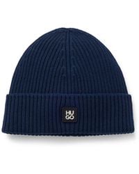 HUGO - Virgin-Wool Beanie Hat With Stacked Logo - Lyst