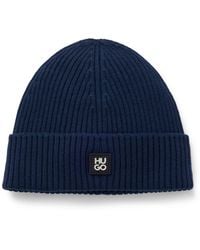 HUGO - Virgin-Wool Beanie Hat With Stacked-Logo Badge - Lyst