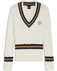 BOSS - Equestrian Cotton Sweater With Cable-Knit Structure - Lyst