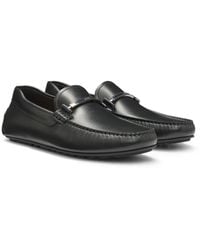 BOSS - Leather Loafers With Branded Hardware - Lyst