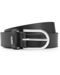 HUGO - Grained Italian-Leather Belt With Logo Trim - Lyst