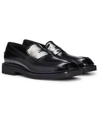 BOSS - Penny-trim Loafers In Brush-off Leather - Lyst