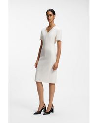BOSS - V-Neck Business Dress With Seam Details - Lyst