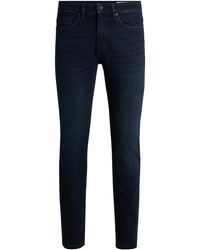BOSS - Slim-fit Jeans In Blue-black Soft-motion Denim - Lyst