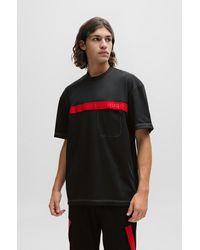 HUGO - Cotton-blend T-shirt With Red Logo Tape - Lyst