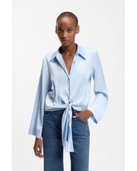 HUGO - Tie-Front Satin Blouse - Lyst