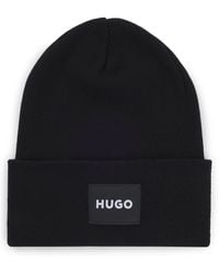 HUGO - Cotton Beanie Hat With Logo Label - Lyst