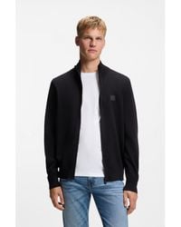 BOSS - Cotton-Cashmere Knitted Jacket With Logo Patch - Lyst