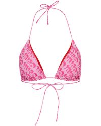 HUGO - Bikinitop Met Driehoekige Cups En Herhaalde Logoprint - Lyst