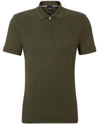 BOSS - Slim-Fit Poloshirt aus strukturierter Baumwolle mit Reißverschlussleiste - Lyst