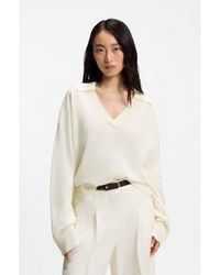 BOSS - Relaxed-Fit Sweater With Open Collar - Lyst