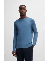 BOSS - Micro-structured Crew-neck Sweater In Cotton - Lyst