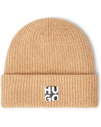 BOSS by HUGO BOSS Knitted Beanie Hat With Stacked Logo - Natural