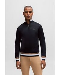 BOSS - Equestrian Sweater In Black With Signature Stripes And Logos - Lyst