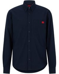 BOSS by HUGO BOSS Slim-fit Overhemd Van Oxfordkatoen Met Geweven Logolabel - Blauw