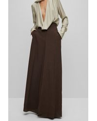 BOSS - Relaxed-fit, Wide-leg Wool Trousers With Skirt Effect - Lyst
