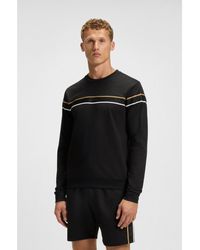 BOSS - Cotton-Terry Sweatshirt With Signature Stripe - Lyst