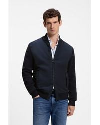 BOSS - Cotton-Knit Hybrid Jacket With Bomber Collar - Lyst