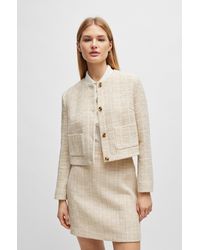 BOSS - Collarless Regular-fit Jacket In Melange Tweed - Lyst
