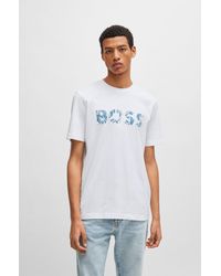 BOSS - Cotton-jersey T-shirt With Logo Print - Lyst