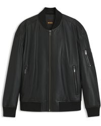 BOSS - Leren Bomberjack Met Mouwzak - Lyst