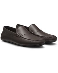 BOSS - Tumbled-Leather Loafers With Driver Sole - Lyst