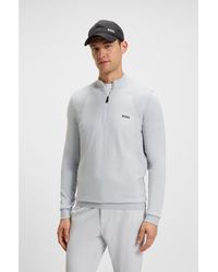 BOSS - Cotton-Blend Sweater With Quarter Zip And Body-Mapping - Lyst