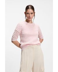 BOSS - Cotton-Blend Sweater With Open-Knit Sleeves - Lyst