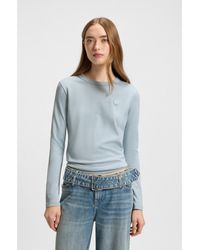 HUGO - Cotton-Jersey Top With Happy Logo Badge - Lyst