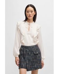 BOSS - Regular-Fit Blouse With Drawcord Neckline And Ruffle Detail - Lyst