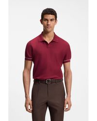 BOSS - Cotton-Blend Knit Polo With Horizontal Stripe - Lyst