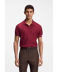 BOSS - Cotton-Blend Knit Polo With Horizontal Stripe - Lyst
