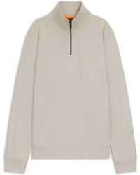 BOSS - Sweat En Molleton De Coton À Encolure Zippée Et Patch Logoté - Lyst