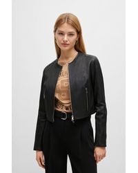 BOSS - Collarless Slim-fit Jacket In Rich Leather - Lyst