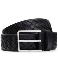 BOSS - Woven-leather Belt With Logo Buckle In Polished Hardware - Lyst