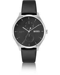 BOSS - Horloge Met Zwarte Wijzerplaat En Leren Polsband - Lyst