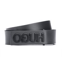 HUGO Smooth-leather Belt With Gunmetal-effect Reversed Logo - Grey