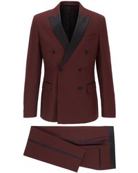 BOSS Double-breasted Slim-fit Suit With Silk Details - Red